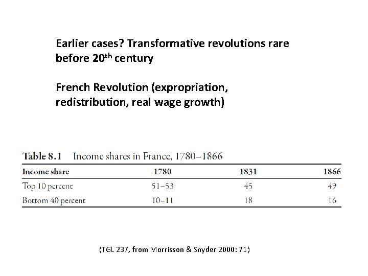 Earlier cases? Transformative revolutions rare before 20 th century French Revolution (expropriation, redistribution, real