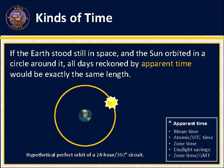 Kinds of Time If the Earth stood still in space, and the Sun orbited
