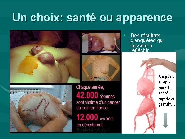 Un choix: santé ou apparence • Des résultats d’enquêtes qui laissent à réfléchir… Un