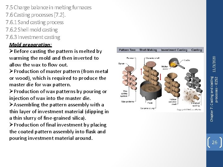 Chapter 7: Casting and casting processes - IE 252 Mold preparation: ØBefore casting the