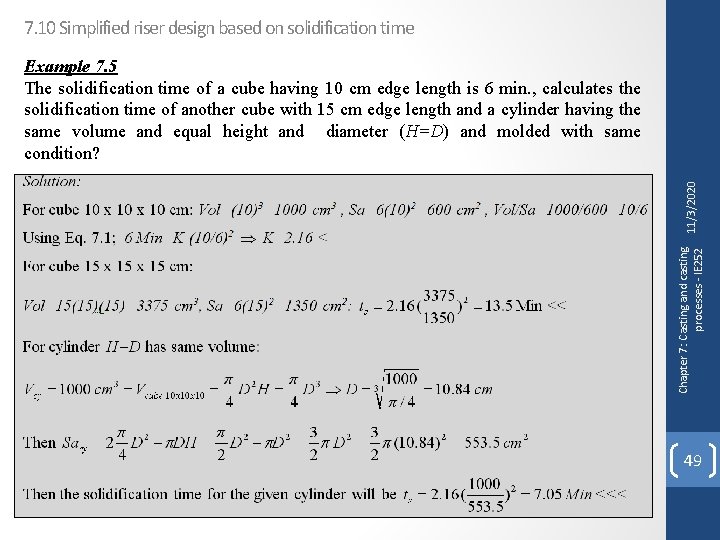 7. 10 Simplified riser design based on solidification time Chapter 7: Casting and casting