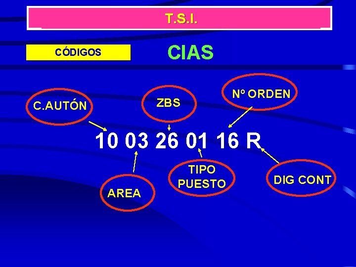 T. S. I. CIAS CÓDIGOS ZBS C. AUTÓN Nº ORDEN 10 03 26 01