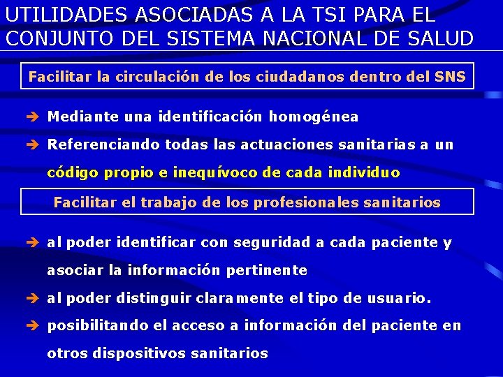 UTILIDADES ASOCIADAS A LA TSI PARA EL CONJUNTO DEL SISTEMA NACIONAL DE SALUD Facilitar