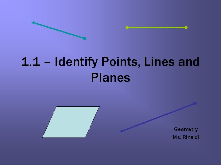 1. 1 – Identify Points, Lines and Planes Geometry Ms. Rinaldi 
