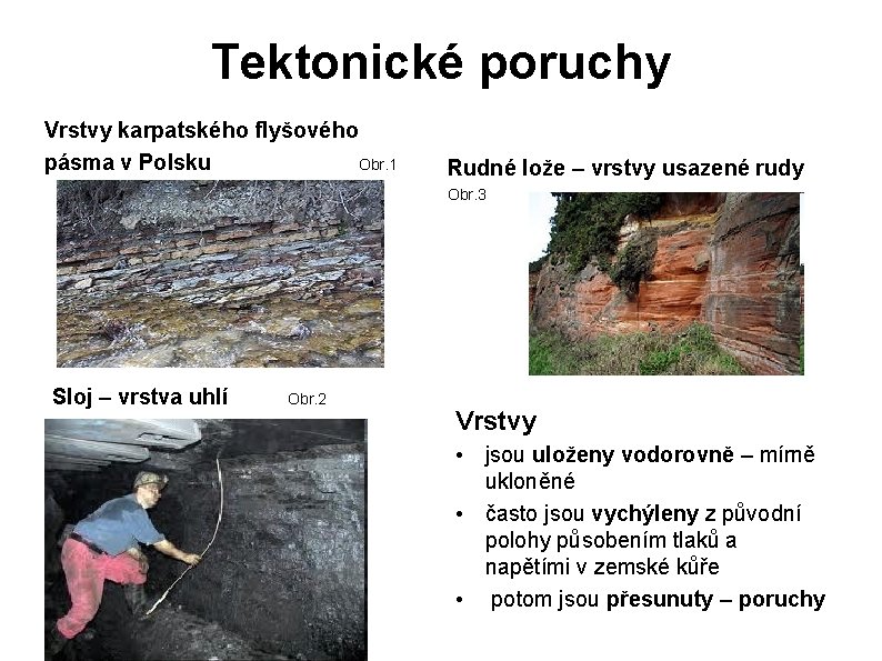 Tektonické poruchy Vrstvy karpatského flyšového pásma v Polsku Obr. 1 Rudné lože – vrstvy