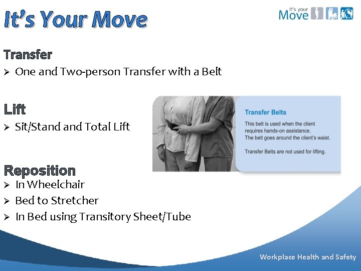 It’s Your Move Transfer Ø One and Two-person Transfer with a Belt Lift Ø