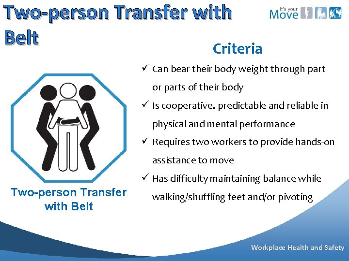Two-person Transfer with Belt Criteria ü Can bear their body weight through part or