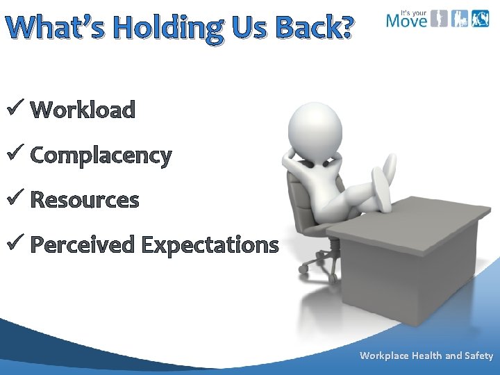 What’s Holding Us Back? ü Workload ü Complacency ü Resources ü Perceived Expectations Workplace