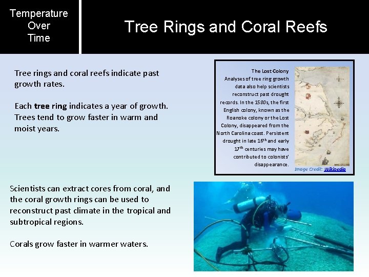 Temperature Over Time Tree Rings and Coral Reefs Tree rings and coral reefs indicate