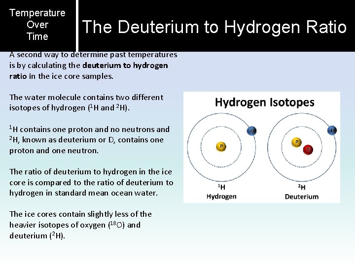 Temperature Over Time The Deuterium to Hydrogen Ratio A second way to determine past