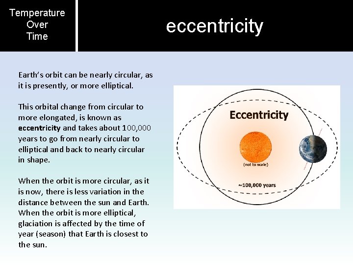 Temperature Over Time Earth’s orbit can be nearly circular, as it is presently, or