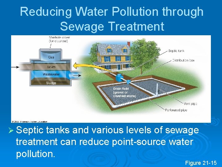 Reducing Water Pollution through Sewage Treatment Ø Septic tanks and various levels of sewage