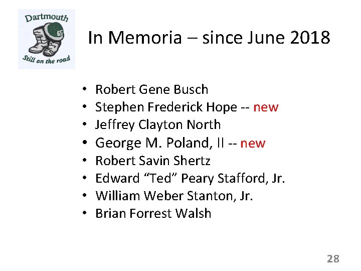 In Memoria – since June 2018 • Robert Gene Busch • Stephen Frederick Hope