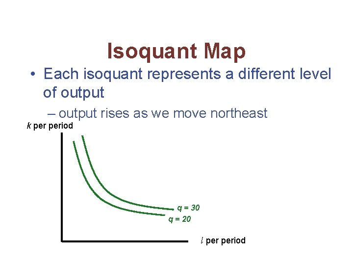 Isoquant Map • Each isoquant represents a different level of output – output rises