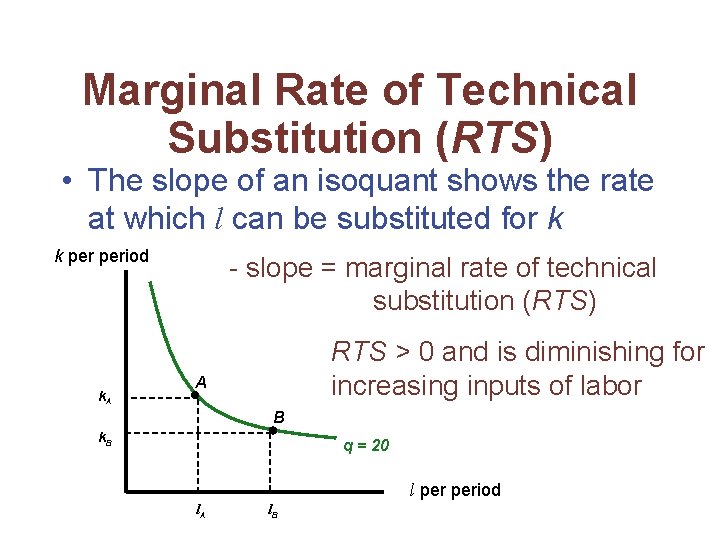 Marginal Rate of Technical Substitution (RTS) • The slope of an isoquant shows the