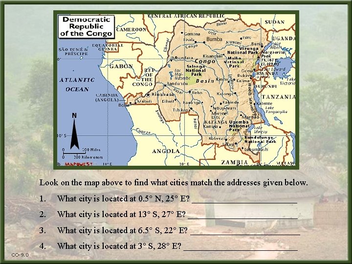 Look on the map above to find what cities match the addresses given below.