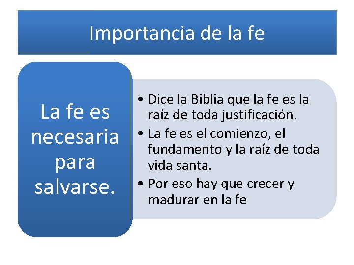 Importancia de la fe La fe es necesaria para salvarse. • Dice la Biblia