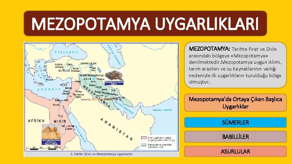 MEZOPOTAMYA UYGARLIKLARI MEZOPOTAMYA: Tarihte Fırat ve Dicle arasındaki bölgeye «Mezopotamya» denilmektedir. Mezopotamya uygun iklimi,