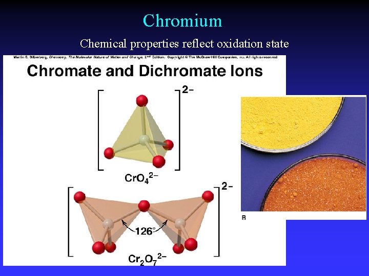 Chromium Chemical properties reflect oxidation state 