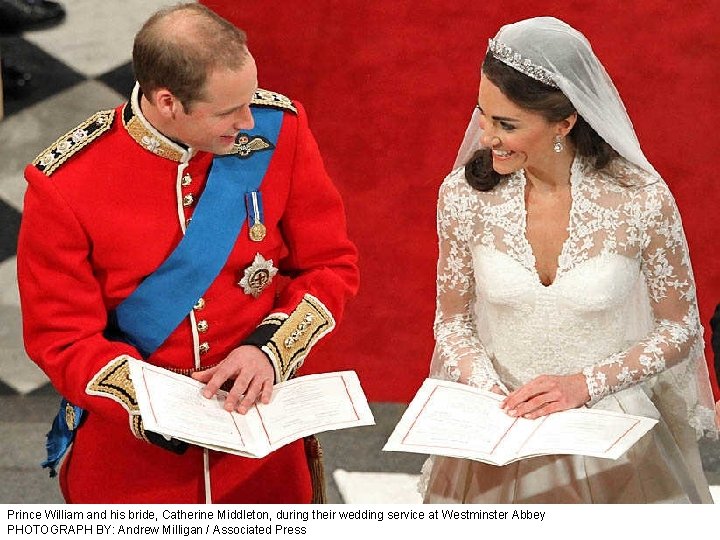 Prince William and his bride, Catherine Middleton, during their wedding service at Westminster Abbey