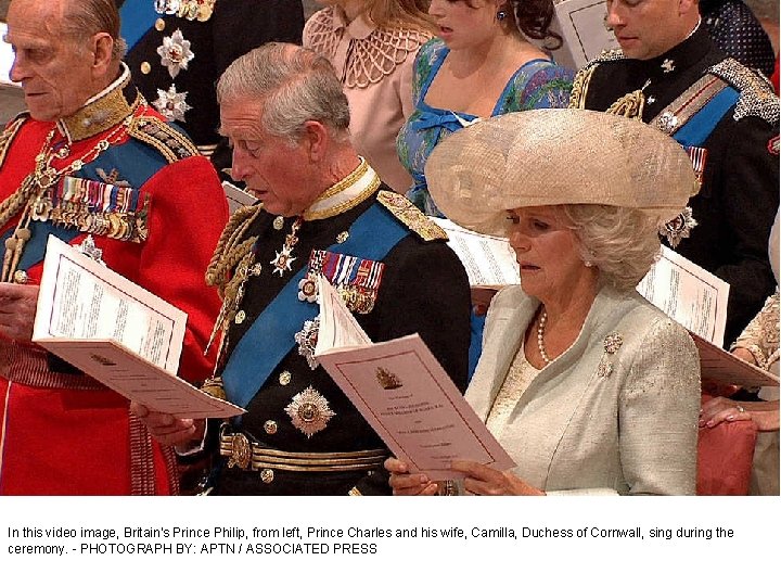 In this video image, Britain's Prince Philip, from left, Prince Charles and his wife,