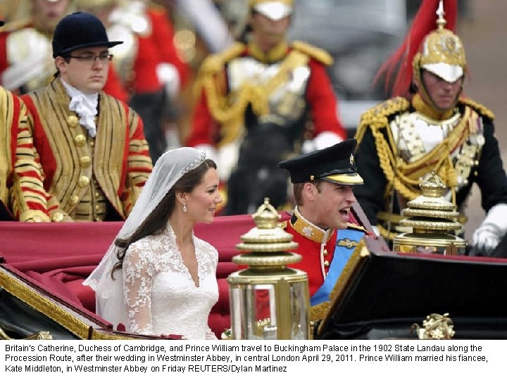 Britain's Catherine, Duchess of Cambridge, and Prince William travel to Buckingham Palace in the