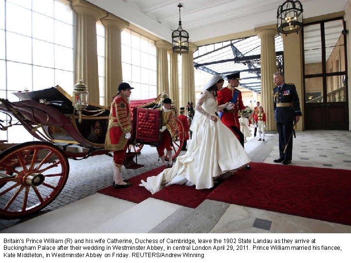 Britain's Prince William (R) and his wife Catherine, Duchess of Cambridge, leave the 1902