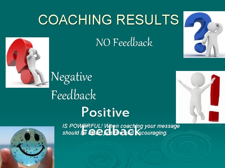 COACHING RESULTS NO Feedback Negative Feedback Positive Feedback IS POWERFUL! When coaching your message
