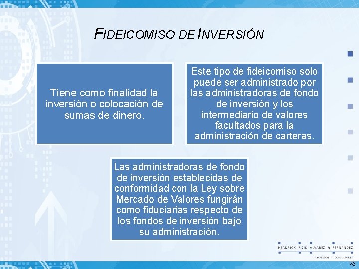 FIDEICOMISO DE INVERSIÓN Tiene como finalidad la inversión o colocación de sumas de dinero.