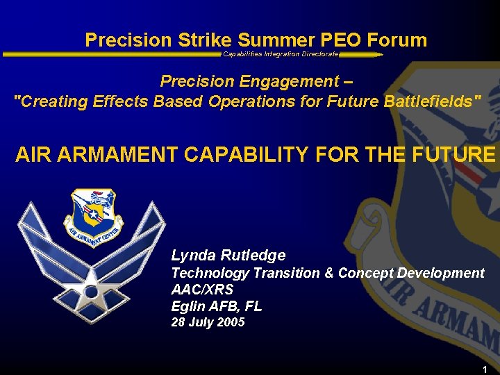 Precision Strike Summer PEO Forum Capabilities Integration Directorate Precision Engagement – "Creating Effects Based