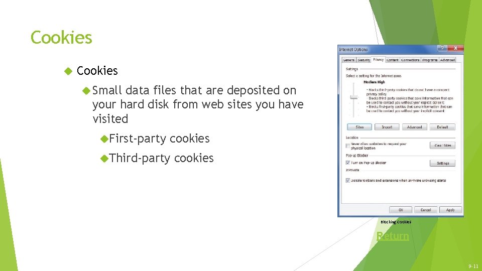 Cookies Small data files that are deposited on your hard disk from web sites Cookies Small data files that are deposited on your hard disk from web sites