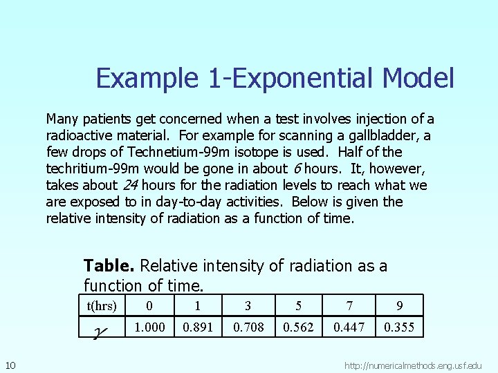 Example 1 -Exponential Model Many patients get concerned when a test involves injection of