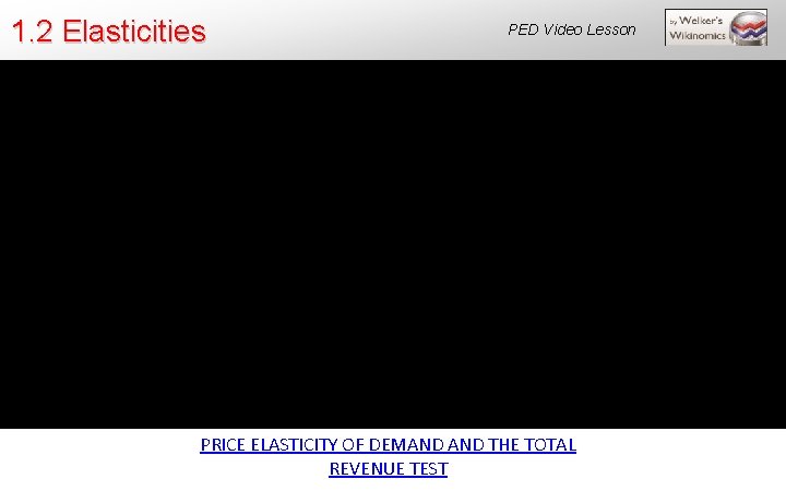 1. 2 Elasticities PED Video Lesson PRICE ELASTICITY OF DEMAND THE TOTAL REVENUE TEST