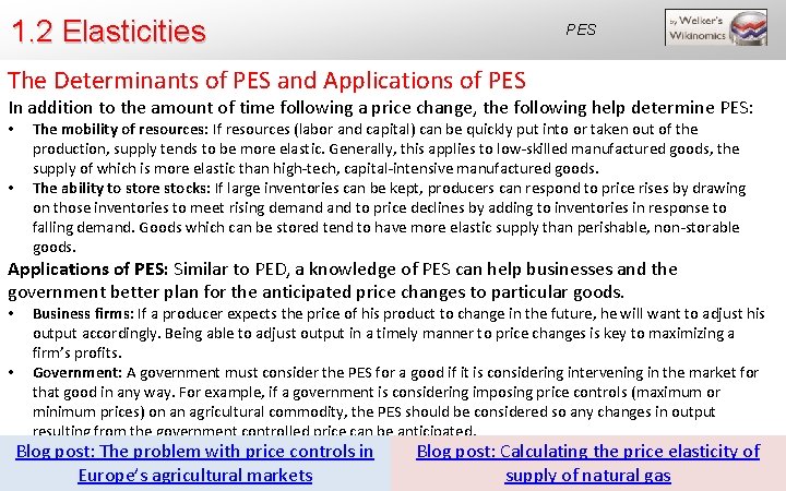 1. 2 Elasticities PES The Determinants of PES and Applications of PES In addition