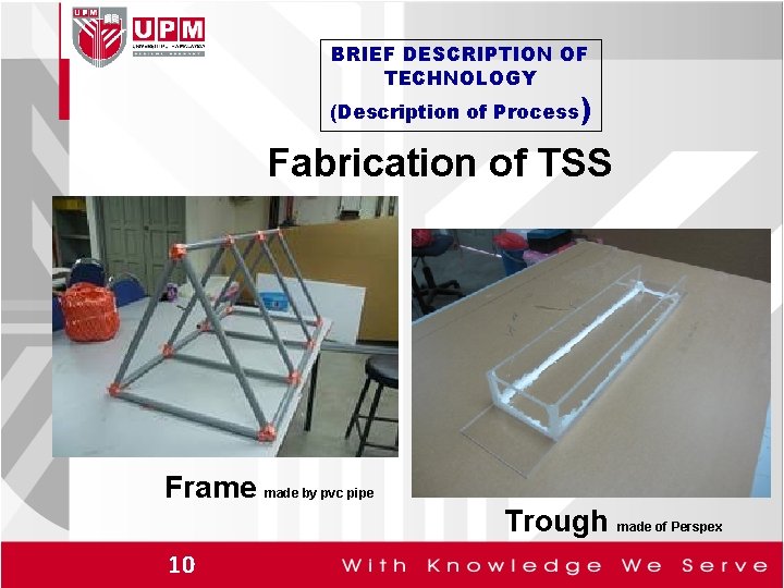 BRIEF DESCRIPTION OF TECHNOLOGY (Description of Process) Fabrication of TSS Frame made by pvc