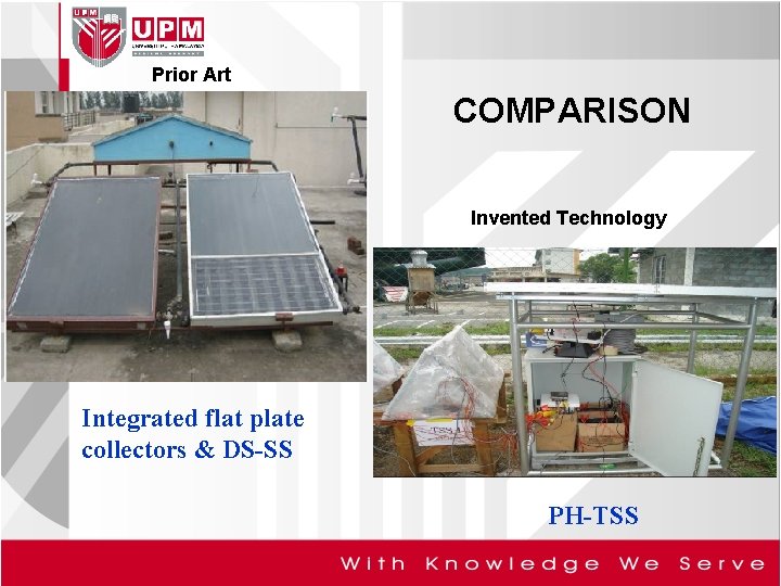  Prior Art COMPARISON Invented Technology Integrated flat plate collectors & DS-SS PH-TSS 