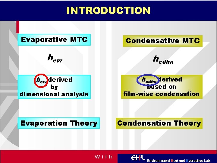 INTRODUCTION Evaporative MTC Condensative MTC hew hcdha hew derived hcdha derived by dimensional analysis