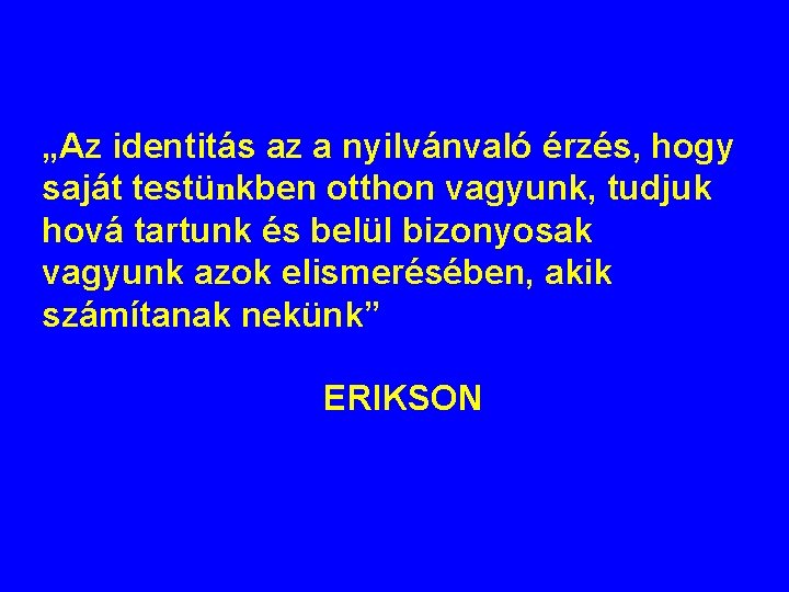 „Az identitás az a nyilvánvaló érzés, hogy saját testünkben otthon vagyunk, tudjuk hová tartunk