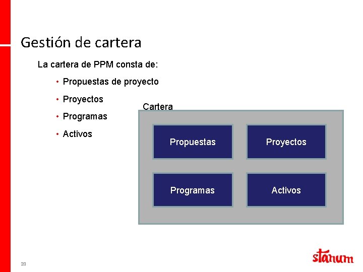 Gestión de cartera La cartera de PPM consta de: • Propuestas de proyecto •