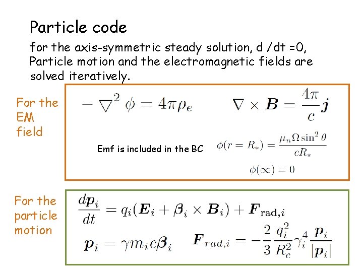 Particle code for the axis-symmetric steady solution, d /dt =0, Particle motion and the