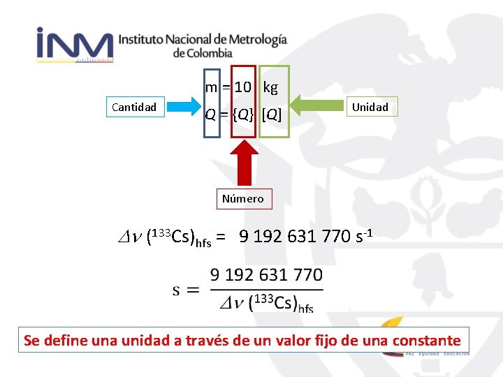 m = 10 kg Cantidad Q = {Q} [Q] Unidad Número (133 Cs)hfs =