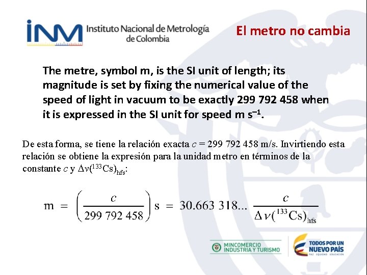 El metro no cambia The metre, symbol m, is the SI unit of length;