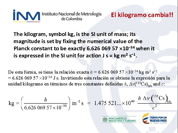 El kilogramo cambia!! The kilogram, symbol kg, is the SI unit of mass; its