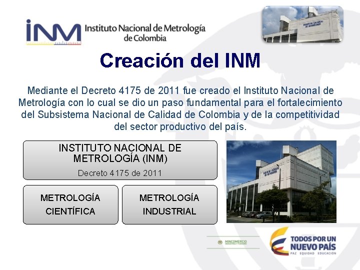 Más Información Creación del INM Mediante el Decreto 4175 de 2011 fue creado el