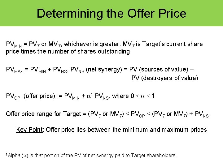 Determining the Offer Price PVMIN = PVT or MVT, whichever is greater. MVT is