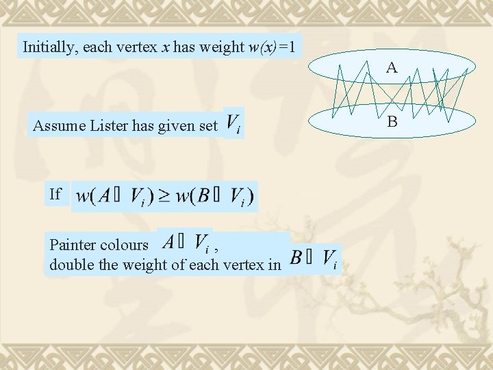 Initially, each vertex x has weight w(x)=1 A Assume Lister has given set If