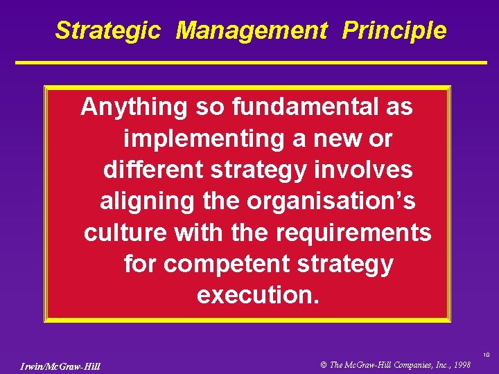 Strategic Management Principle Anything so fundamental as implementing a new or different strategy involves