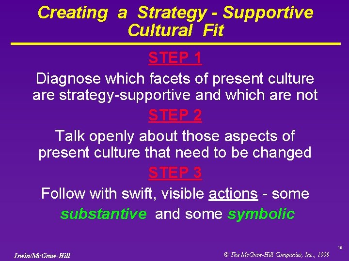 Creating a Strategy - Supportive Cultural Fit STEP 1 Diagnose which facets of present