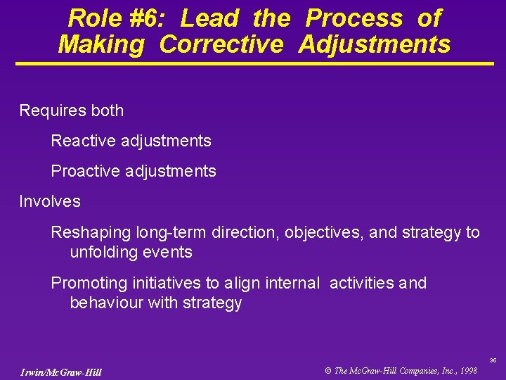 Role #6: Lead the Process of Making Corrective Adjustments Requires both Reactive adjustments Proactive