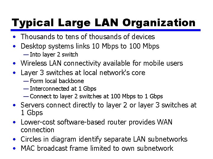 Typical Large LAN Organization • Thousands to tens of thousands of devices • Desktop